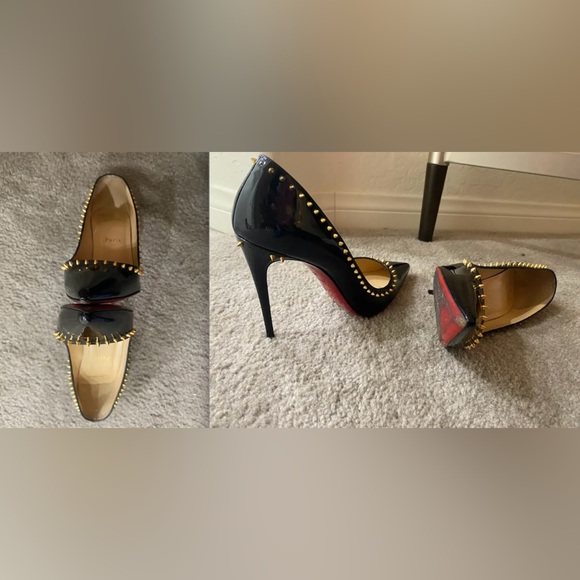 HOT Christian Louboutin Anjalina spike studded black patent leather pointy pumps - Picture 7 of 12
